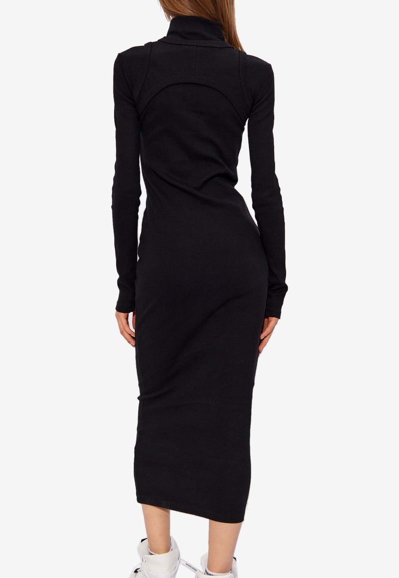 Off-White Two-Layer Ribbed Midi Dress Black OWDB495C99 JER001-1001