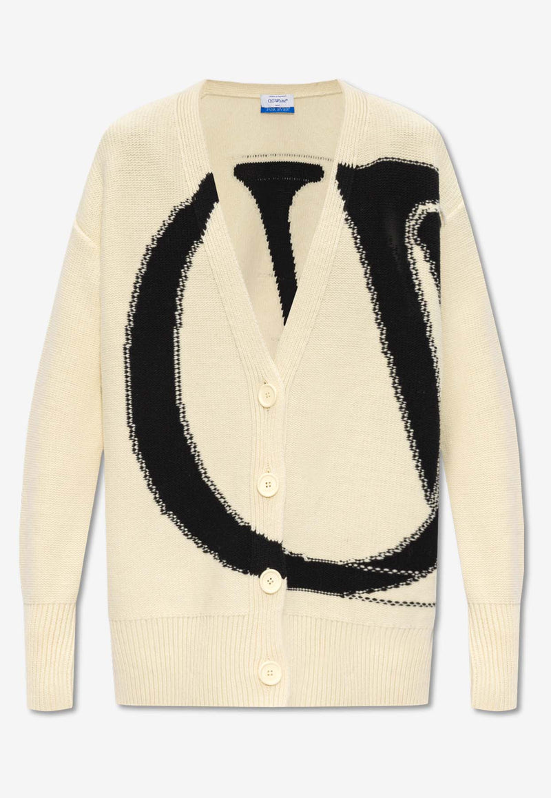 Off-White Logo-Inlay Wool Cardigan  Cream OWHB043C99 KNI001-0410