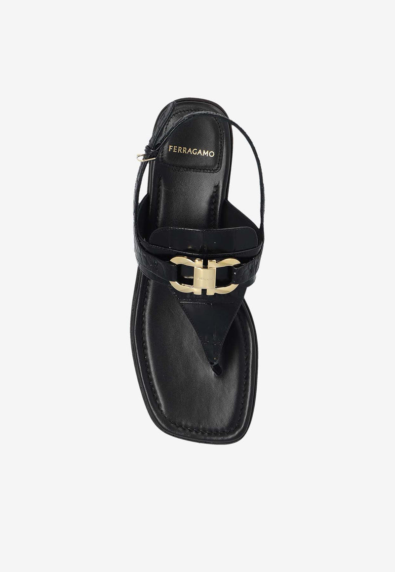 Salvatore Ferragamo Lula Slingback Sandals in Croc-Embossed Leather Black 01G998 LULA 769216-NERO