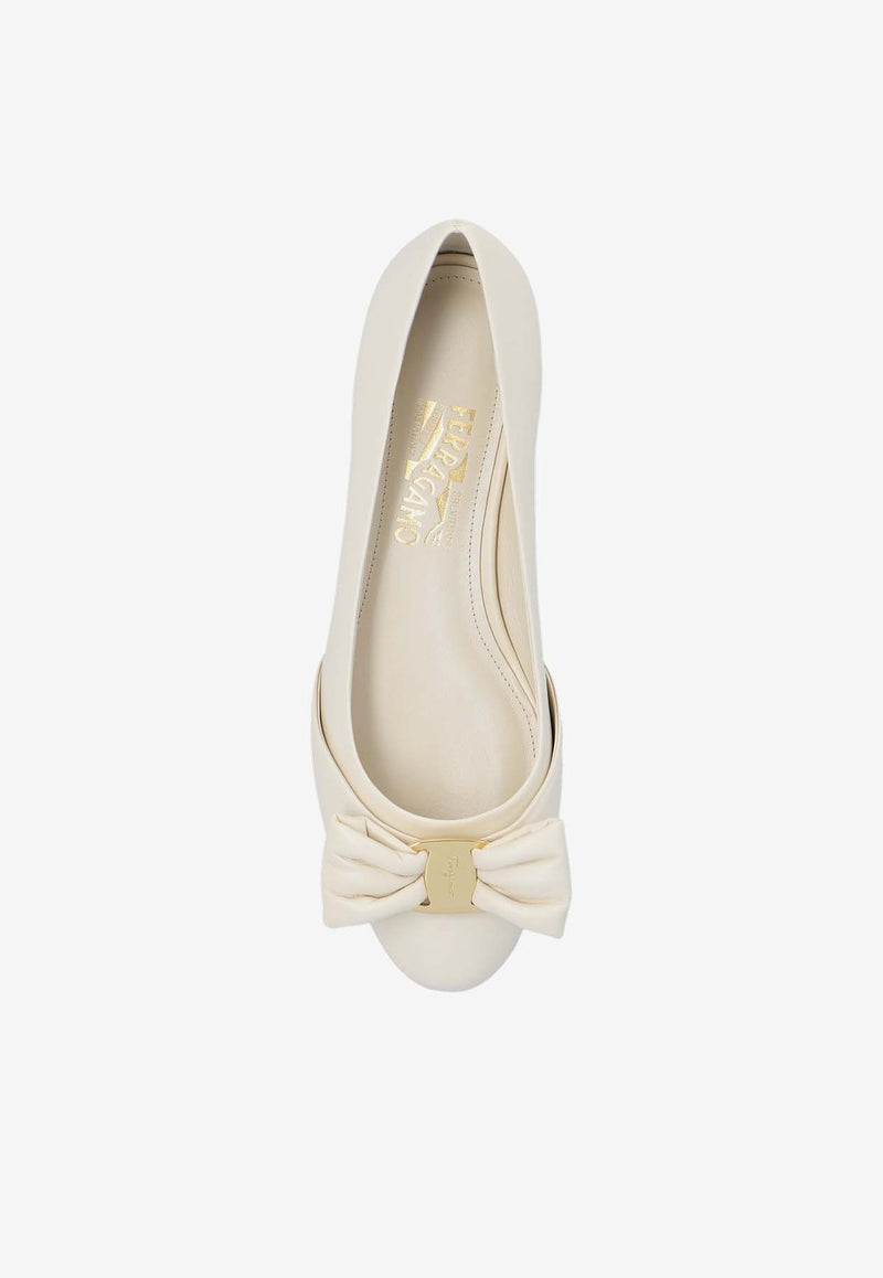 Salvatore Ferragamo Varina Vara Bow Ballet Flats Cream 01H838 VARINA FLR 1 773353-MASCARPONE