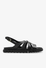 Salvatore Ferragamo Agnes Strappy Leather Flat Sandals Black 01H958 AGNES 773152-NERO