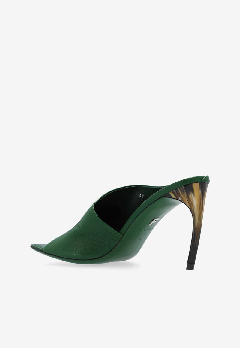 Salvatore Ferragamo Nymphe 85 Nappa Leather Mules Green 01I112 NYMPHE 85 772932-FOREST GREEN