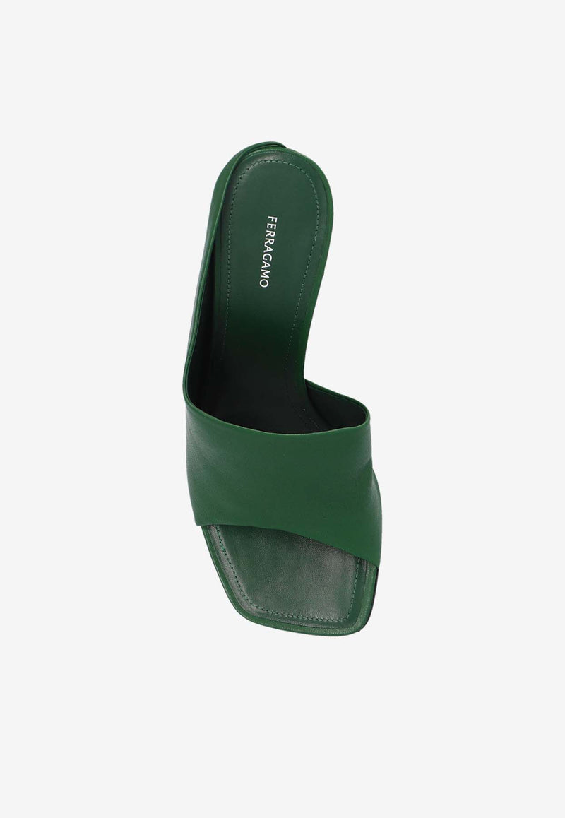 Salvatore Ferragamo Nymphe 85 Nappa Leather Mules Green 01I112 NYMPHE 85 772932-FOREST GREEN