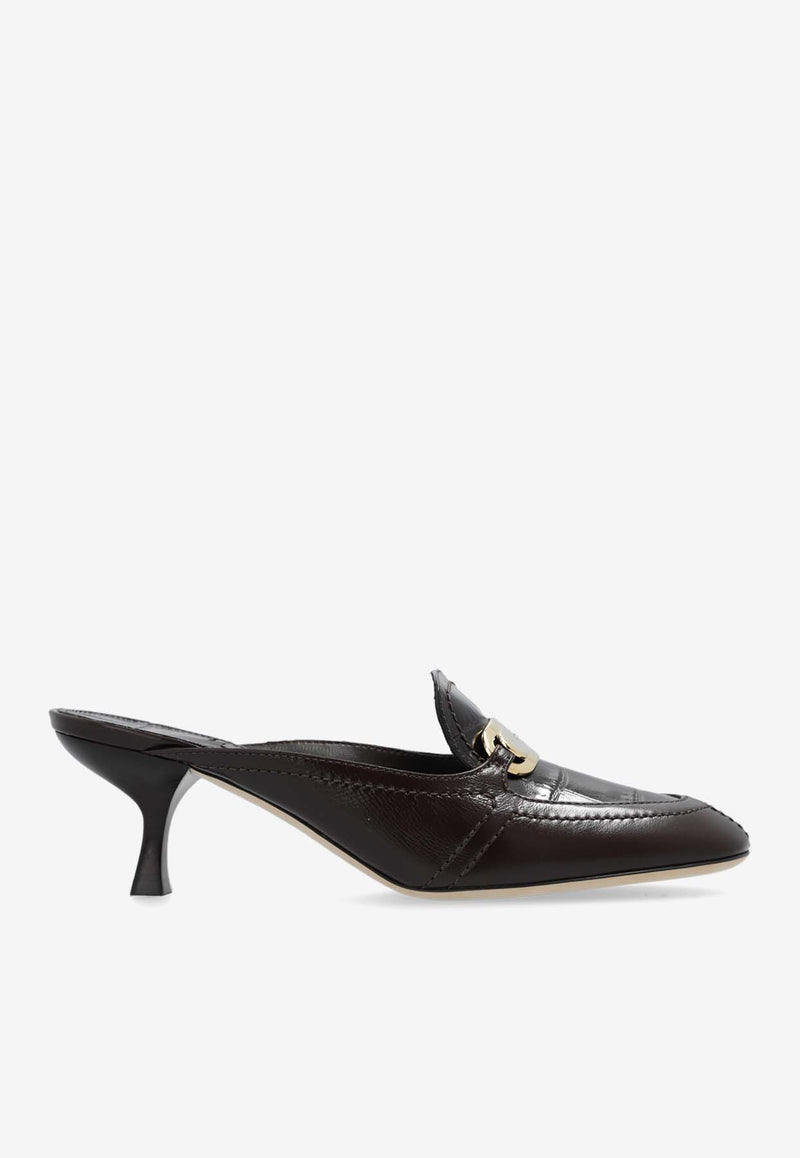 Salvatore Ferragamo Eloyde 55 Croc-Embossed Leather Mules Dark Brown 01I145 ELODYE CROC2 773209-T MORO