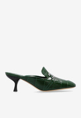 Salvatore Ferragamo Eloyde 55 Croc-Embossed Leather Mules Dark Green 01I139 ELODYE CROC 773205-FOREST GREEN