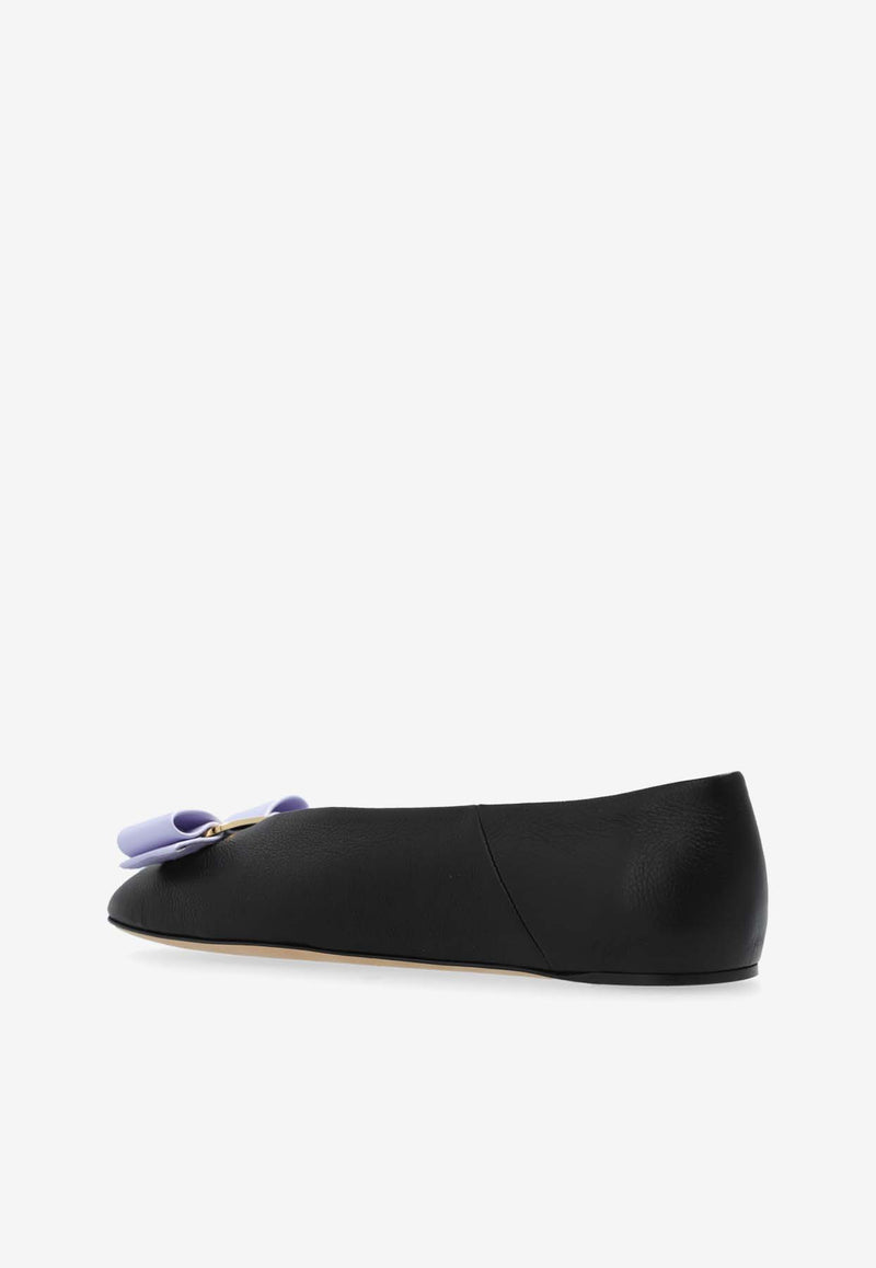 Salvatore Ferragamo Vanna Vara Bow Ballet Flats in Calf Leather Black 01I217 VANNA 774796-NERO