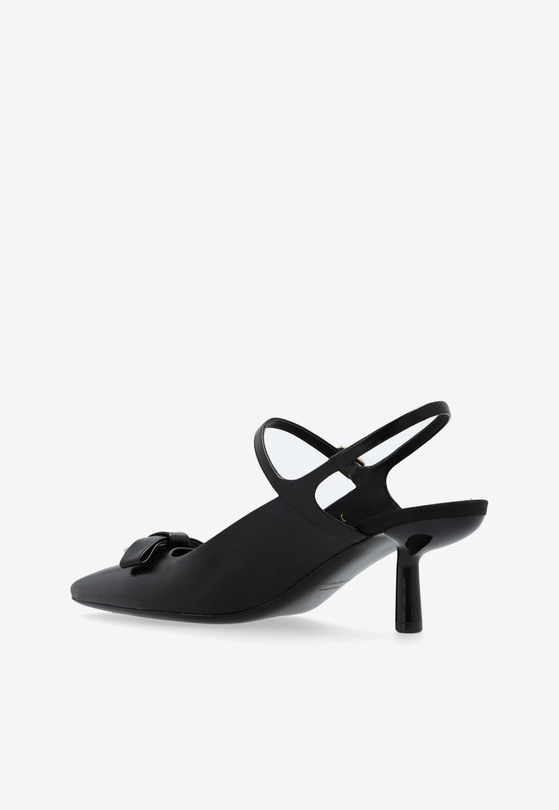 Salvatore Ferragamo Ophelia 55 Drop Bow Ornament Slingback Pumps Black 01I530 OPHELIA 55G 774573-NERO