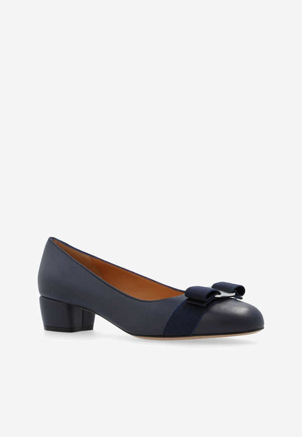 Salvatore Ferragamo Vara Bow 30 Leather Pumps Navy 01I745 VARA SOFT 776841-MIDNIGHT