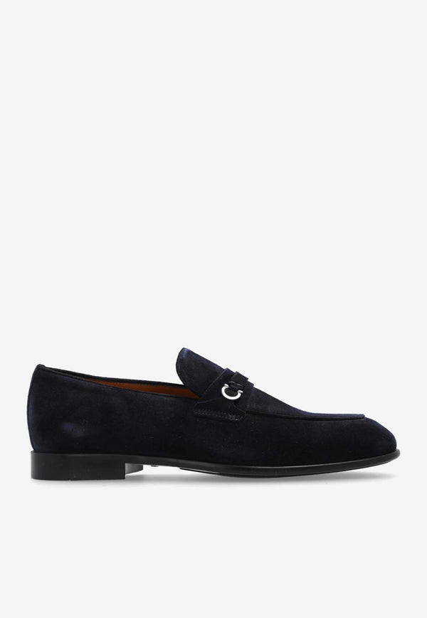 Salvatore Ferragamo Desio Gancini Suede Loafers Navy 022385 DESIO 768124-MIDNIGHT