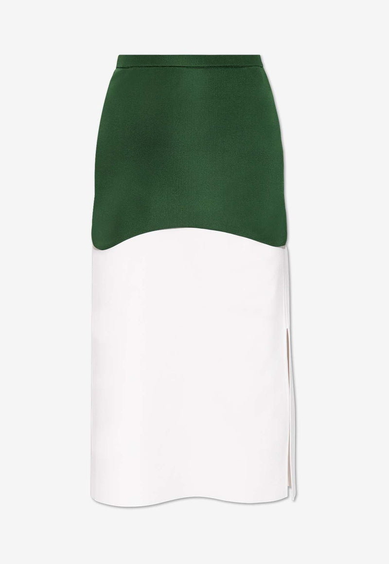 Salvatore Ferragamo Colorblocked Midi Skirt Dark Green 112774 S 773535-WHITE FOREST GREEN