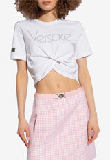 Versace Crystal-Embellished Cropped T-shirt White 1015303 1A10846-2W210