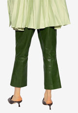 Salvatore Ferragamo Leather Cropped Pants Green 13E779 P 772737-FOREST GREEN