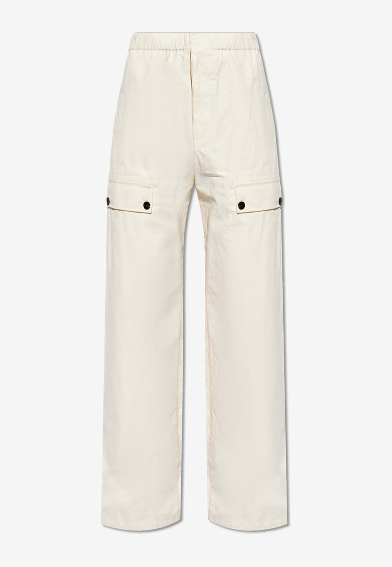 Salvatore Ferragamo Wide-Leg Linen Cargo Pants White 143857 P 773182-MASCARPONE