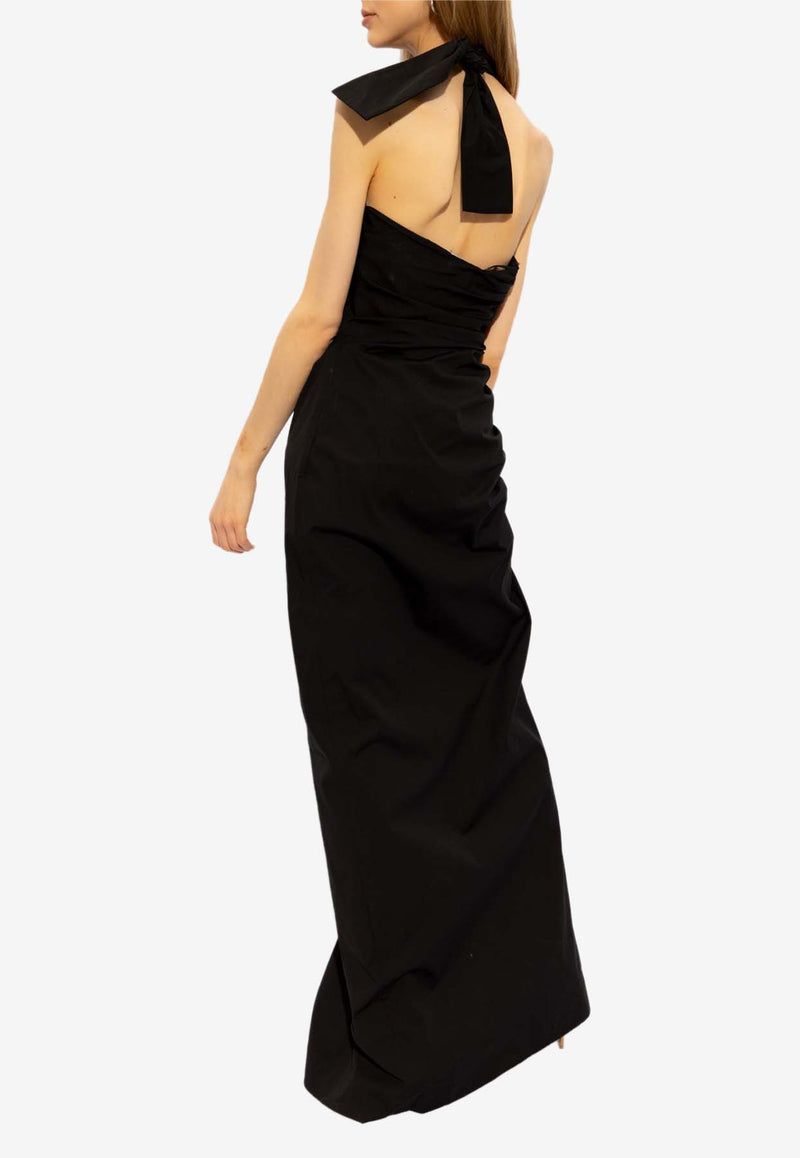 Salvatore Ferragamo Halterneck Gathered Maxi Dress Black 13E748 A 772980-NERO