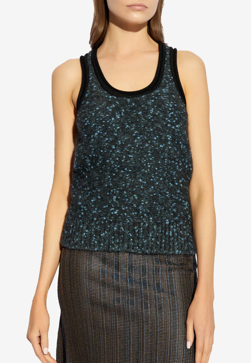 Salvatore Ferragamo Bouclé Tank Top Black 112789 E 775518-CHARCOAL LIGHT BLUE