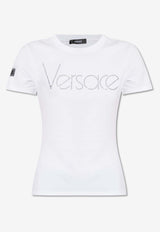 Versace Crystal-Embellished Crewneck T-shirt White 1015300 1A10611-2W210