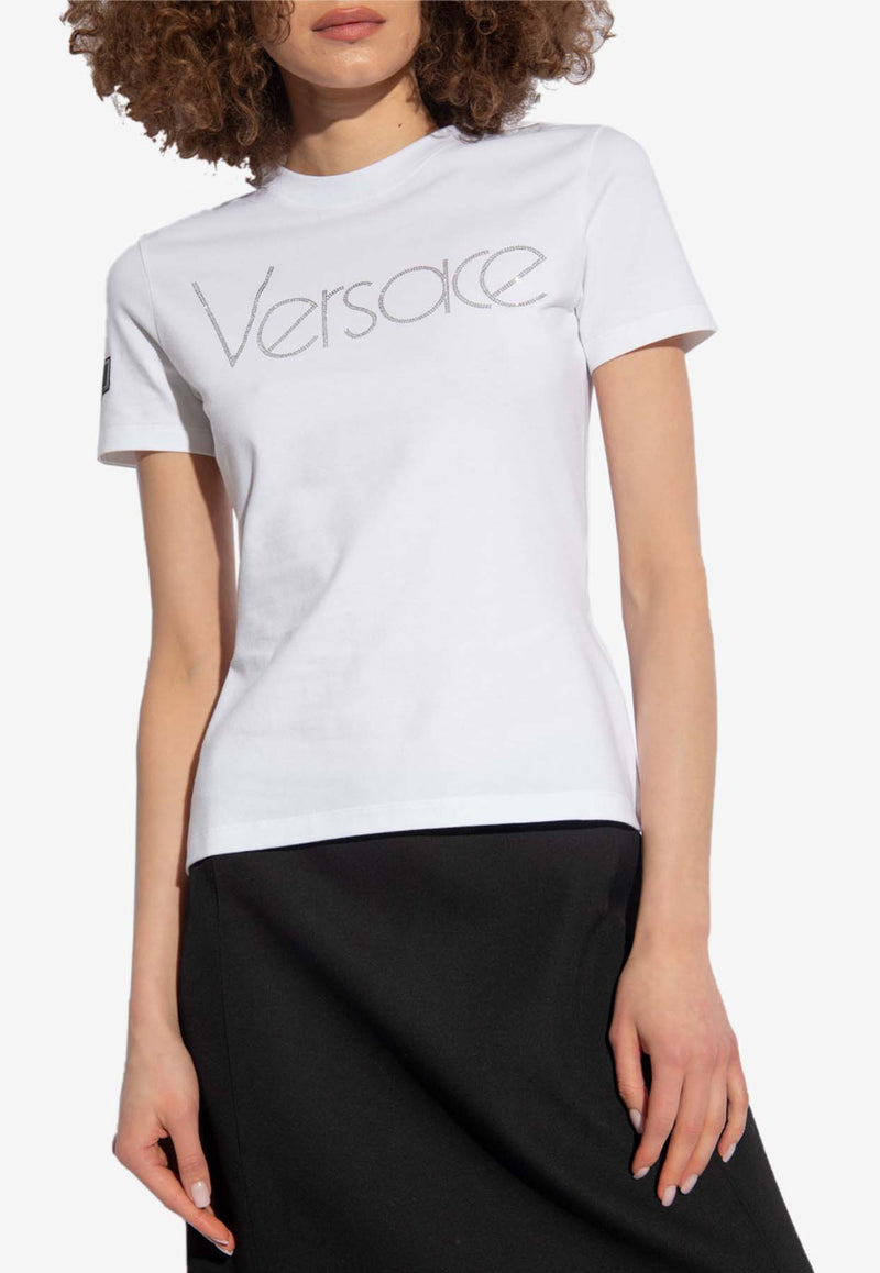 Versace Crystal-Embellished Crewneck T-shirt White 1015300 1A10611-2W210