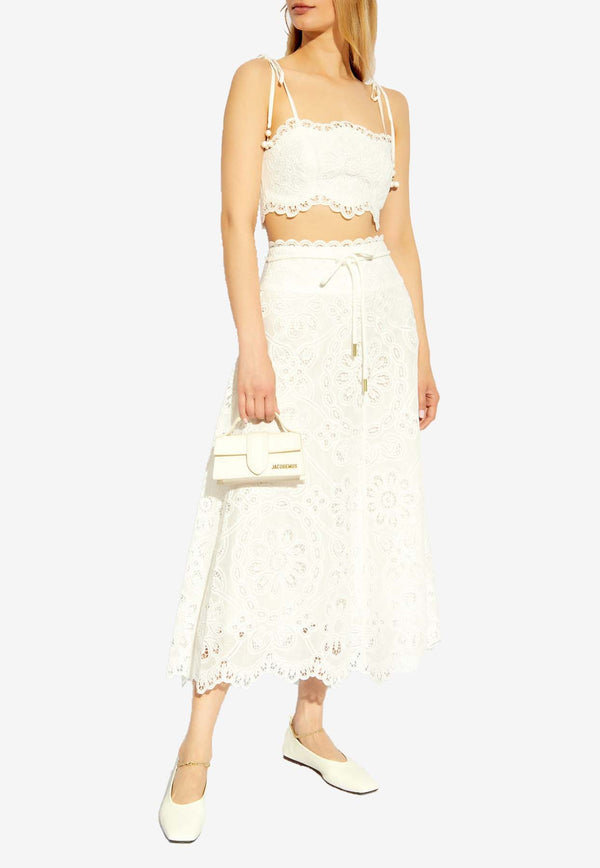 Zimmermann Ottie Flared Lace Midi Skirt White 1301SSS242 0-IVO