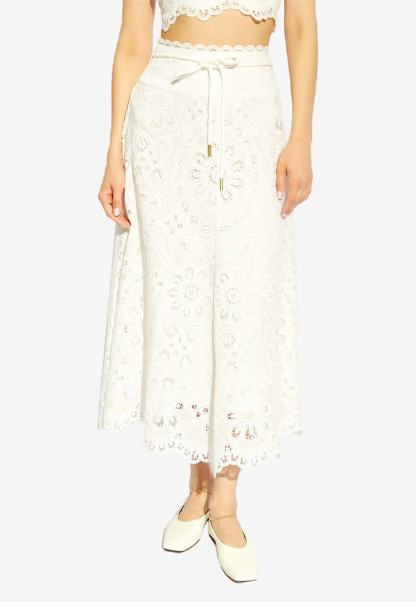 Zimmermann Ottie Flared Lace Midi Skirt White 1301SSS242 0-IVO