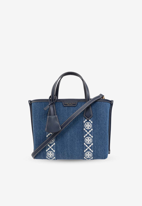 Tory Burch Logo-Tape Denim Tote Bag Blue 154619 0-426