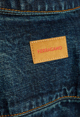 Salvatore Ferragamo Logo Patch Faded Denim Shirt Blue 13E961 C 775891-DISTRESSED