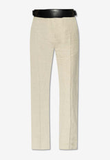 Salvatore Ferragamo Straight-Leg Linen Pants Beige 13E799 P 773346-SAND