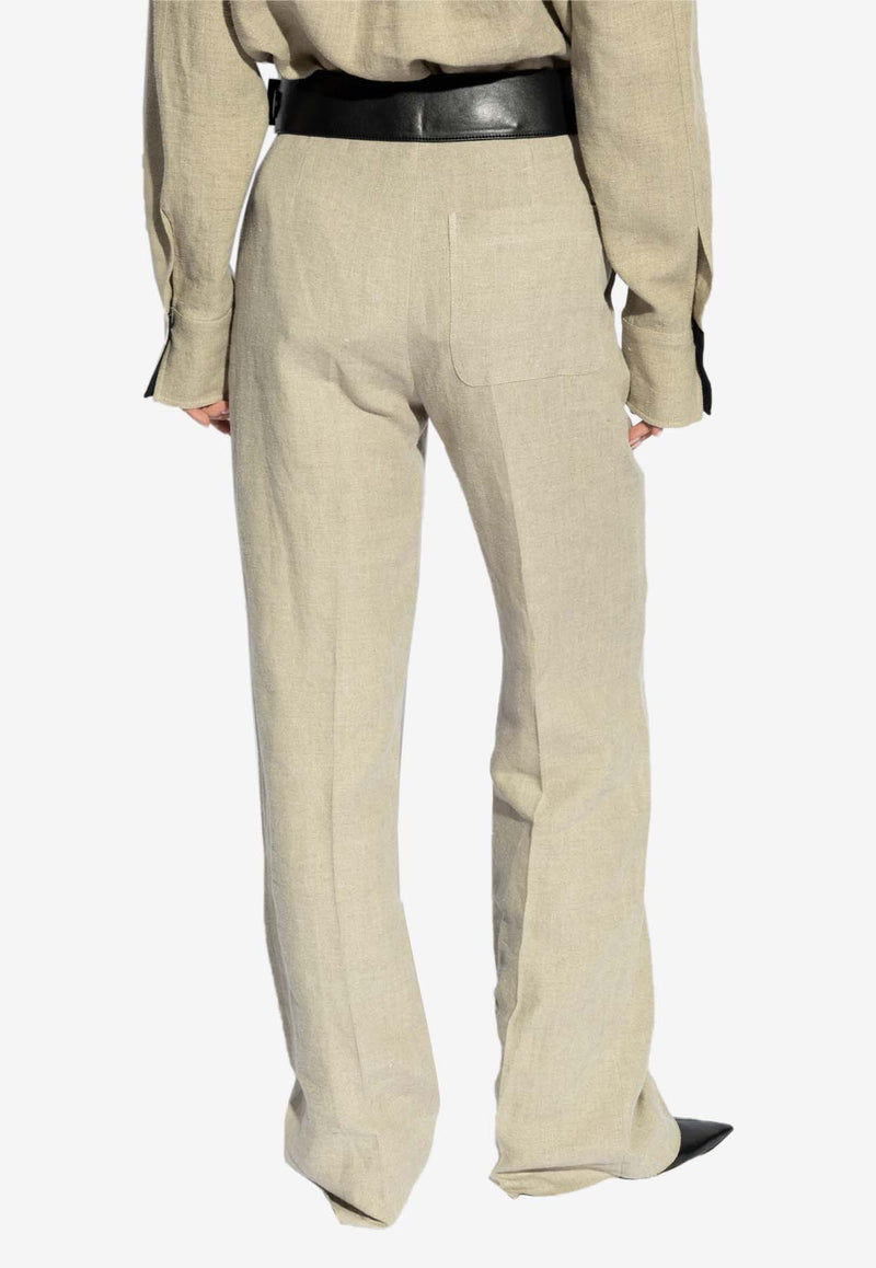 Salvatore Ferragamo Straight-Leg Linen Pants Beige 13E799 P 773346-SAND