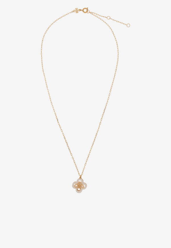 Tory Burch Kira Enamel Flower Pendant Necklace Gold 157218 0-700