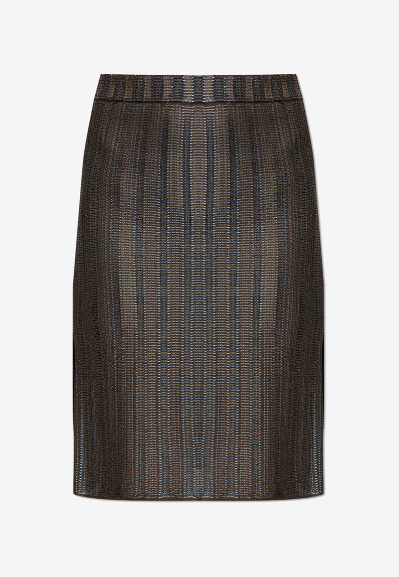 Salvatore Ferragamo Jacquard Weave Knitted Mini Skirt Brown 112824 S 776148-EXPRESSO COBALT L BLUE