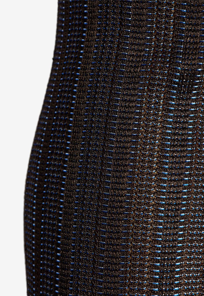 Salvatore Ferragamo Jacquard Weave Knitted Mini Skirt Brown 112824 S 776148-EXPRESSO COBALT L BLUE