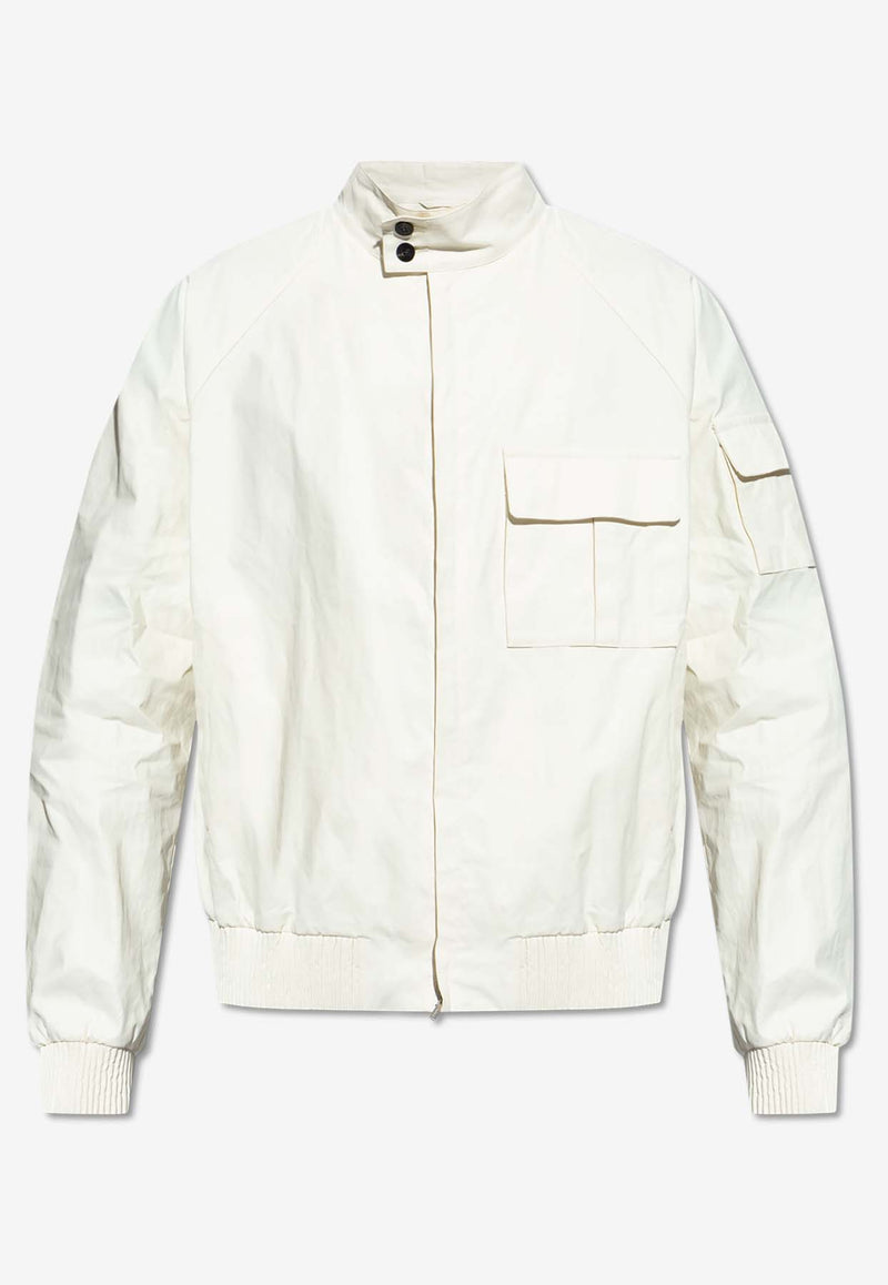 Salvatore Ferragamo Linen Zip-Up Bomber Jacket White 143917 B 773476-MASCARPONE