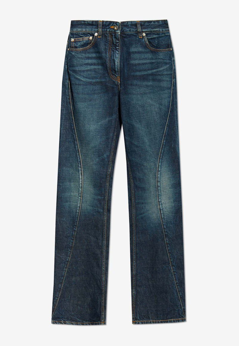 Salvatore Ferragamo Side Seam High-Rise Jeans Blue 13E909 P 775887-DISTRESSED