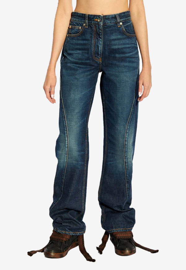 Salvatore Ferragamo Side Seam High-Rise Jeans Blue 13E909 P 775887-DISTRESSED