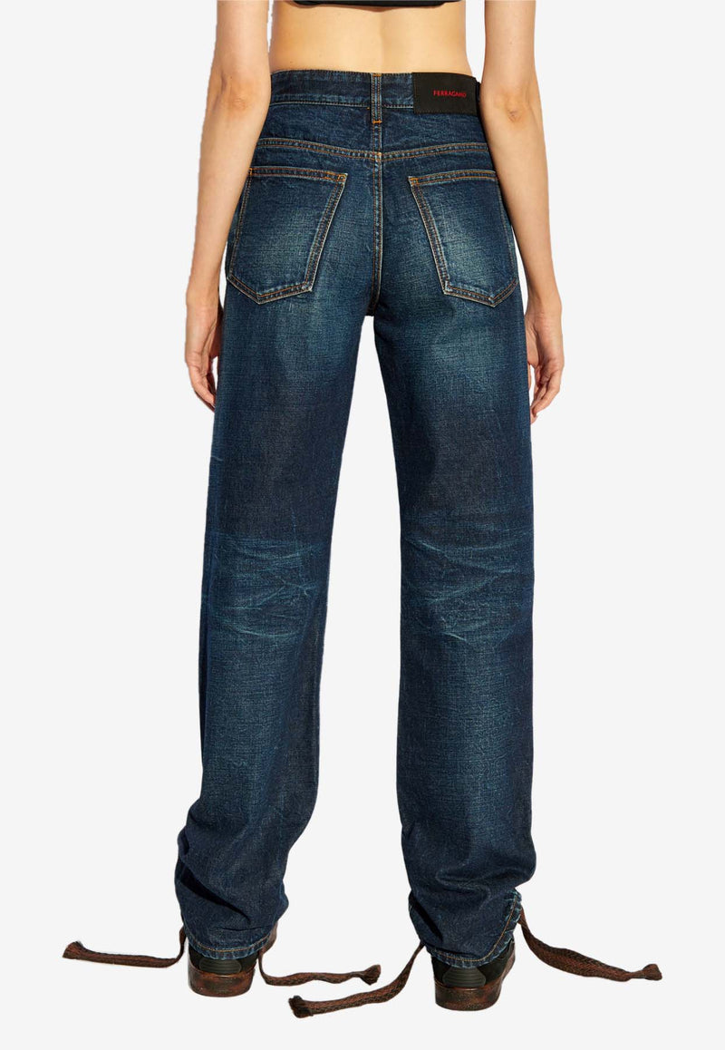 Salvatore Ferragamo Side Seam High-Rise Jeans Blue 13E909 P 775887-DISTRESSED