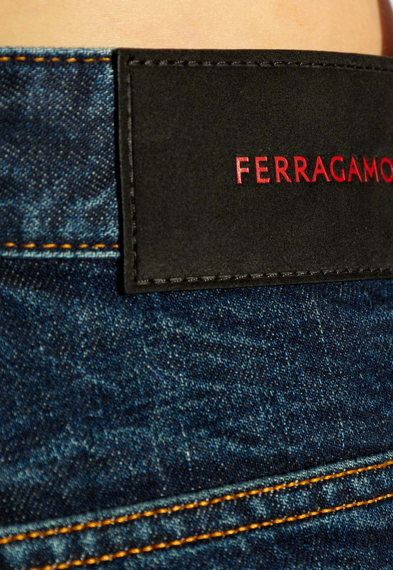 Salvatore Ferragamo Side Seam High-Rise Jeans Blue 13E909 P 775887-DISTRESSED