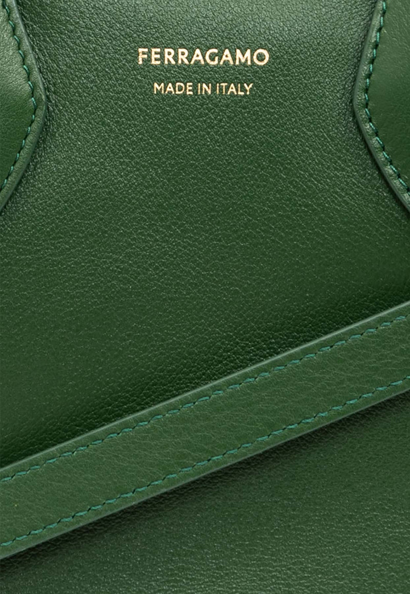 Salvatore Ferragamo Small Star Grained Leather Top Handle Bag Green 218958 STAR TH 773341-FOREST GREEN