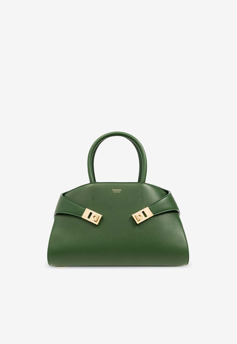 Salvatore Ferragamo Small Hug Leather Top Handle Bag Green 215608 HUG TH S 773196-FOREST GREEN