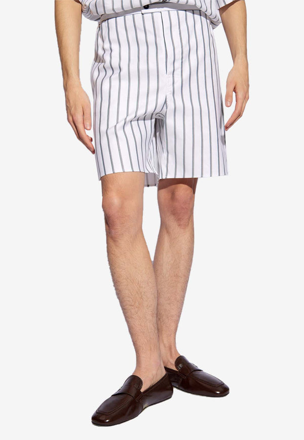 Salvatore Ferragamo Striped Bermuda Shorts White 143919 P 773473-WHITE F GREEN ASH GREY