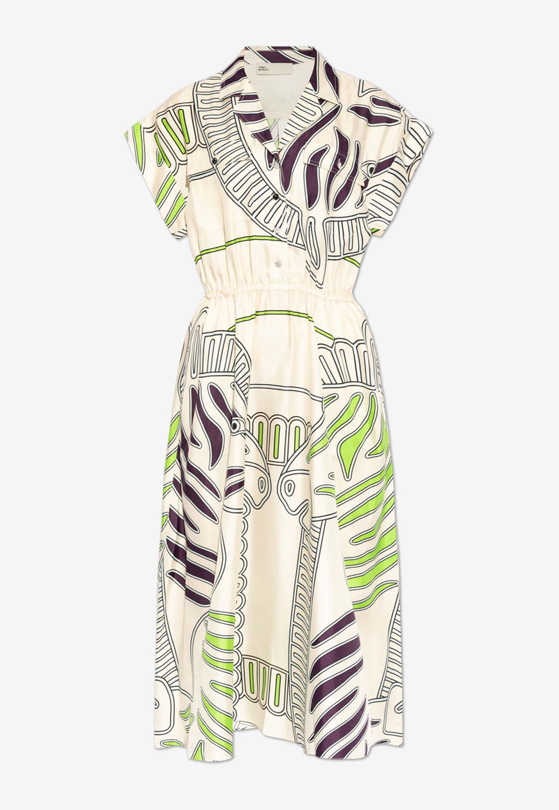 Tory Burch Printed Silk Midi Shirt Dress White 159728 0-253