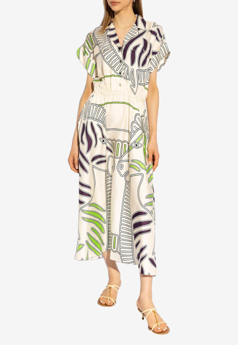 Tory Burch Printed Silk Midi Shirt Dress White 159728 0-253