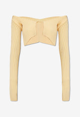 Jacquemus Pralu Ribbed Cropped Cardigan Yellow 213KN108 2190-212