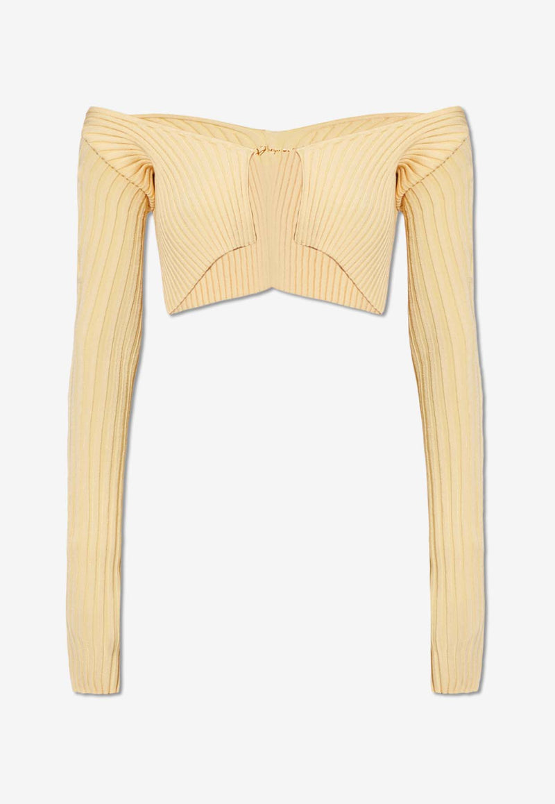 Jacquemus Pralu Ribbed Cropped Cardigan Yellow 213KN108 2190-212