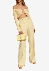 Jacquemus Pralu Ribbed Cropped Cardigan Yellow 213KN108 2190-212