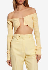 Jacquemus Pralu Ribbed Cropped Cardigan Yellow 213KN108 2190-212