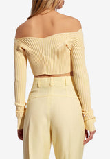 Jacquemus Pralu Ribbed Cropped Cardigan Yellow 213KN108 2190-212