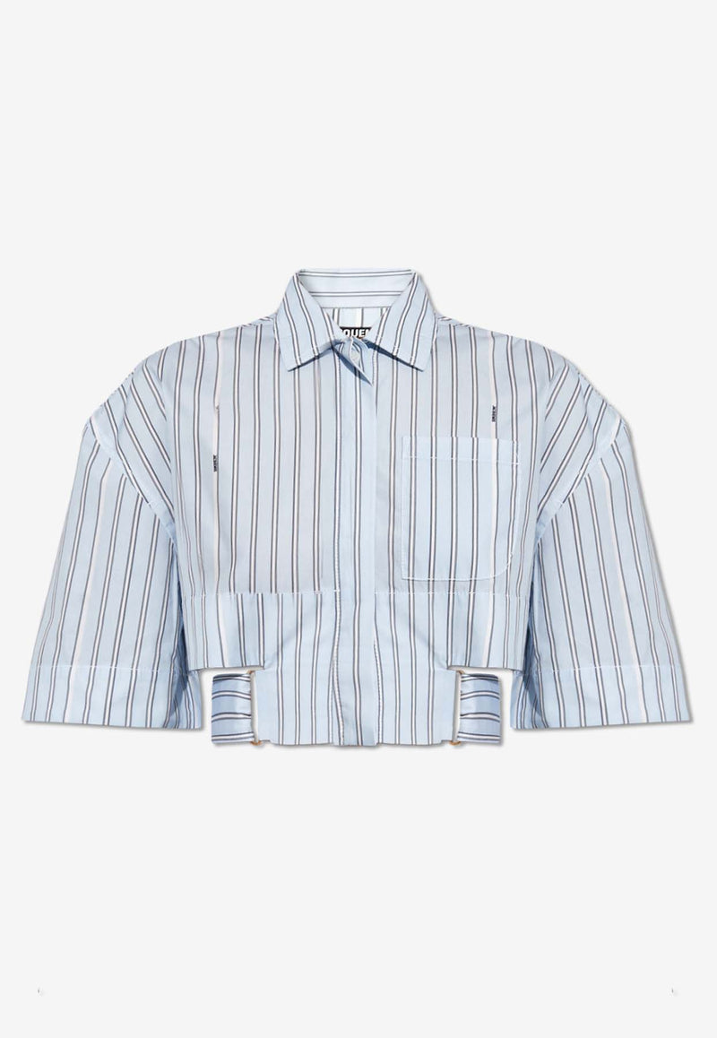 Jacquemus Bari Striped Cropped Shirt Light Blue 241SH054 1140-3FE