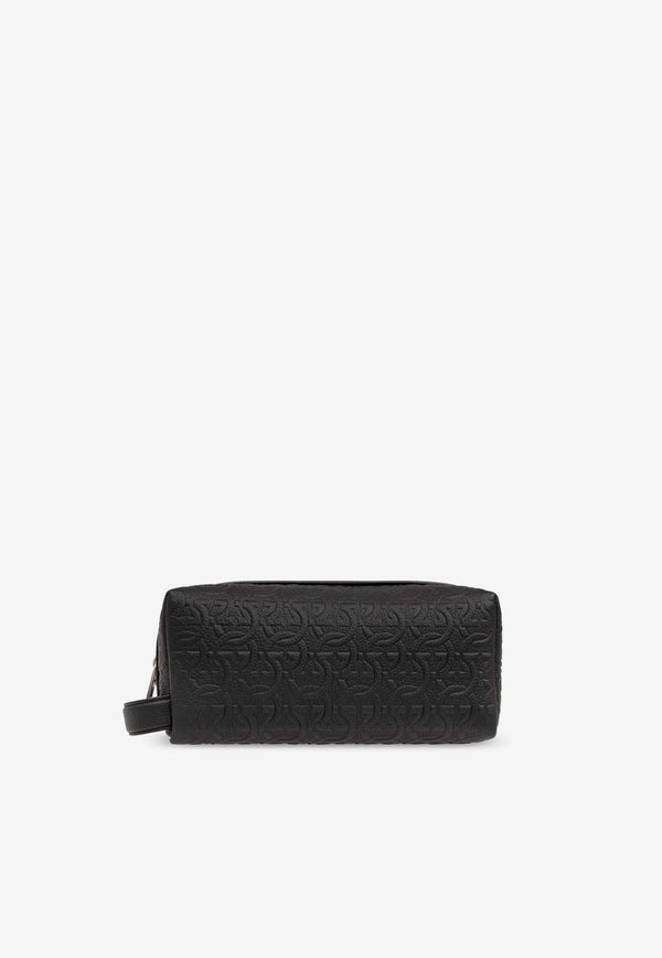 Salvatore Ferragamo Gancini Embossed Leather Wash Bag Black 241479 TRAV EMB BLO 769475-NERO