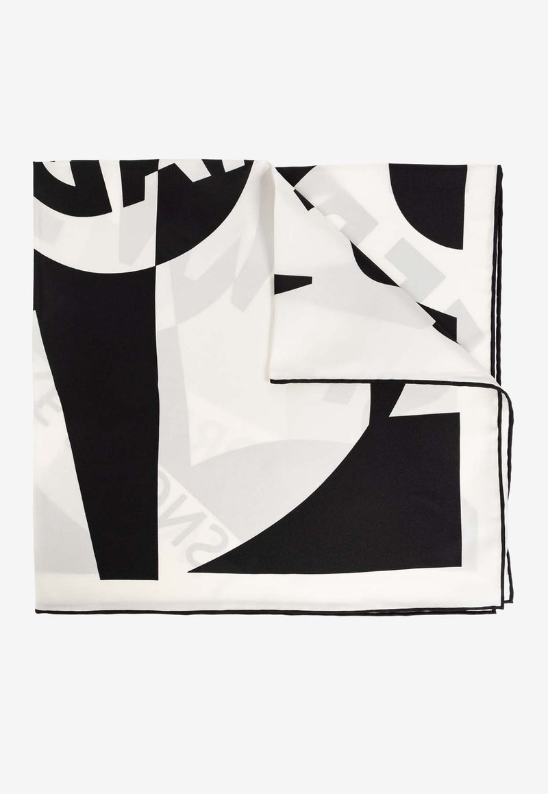 Salvatore Ferragamo Logo Print Square Silk Scarf Monochrome 310171 FO VENNA 775280-BLACK WHITE