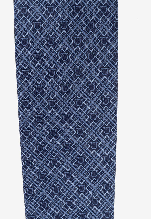 Salvatore Ferragamo Geometric Motif Silk Tie Blue 350996 4-VERA 774210-F NAVY