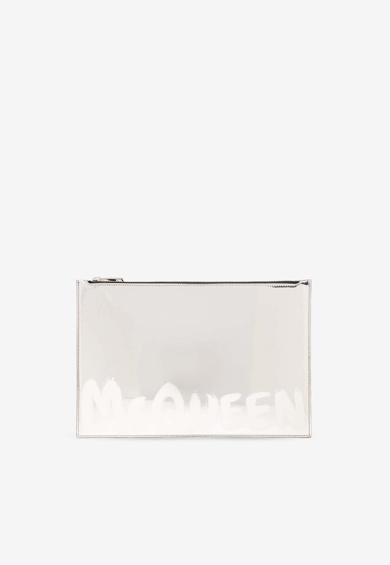 Alexander McQueen Graffiti Logo Clutch Bag Silver 560472 1AATE-1402